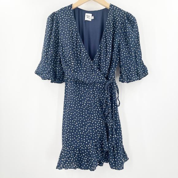 PRINCESS POLLY Wrap Dress Size 4 Navy Dots Evas Garden Spotted Wedding Event - Picture 2 of 13